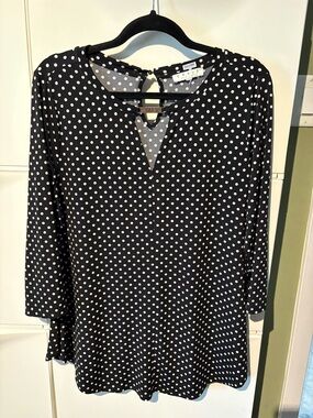 Chaus Black and White Polka Dot Keyhole Tunic